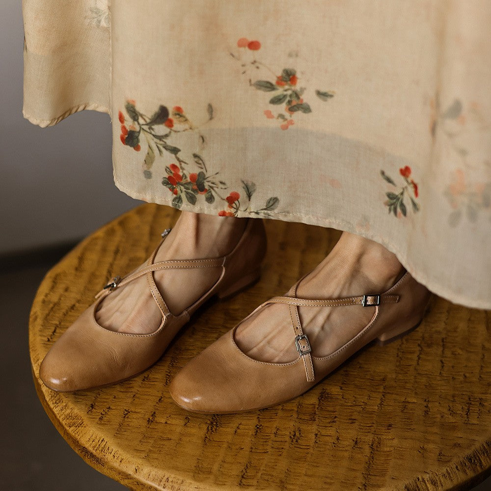 Women's Mary-Jane Leather Flats