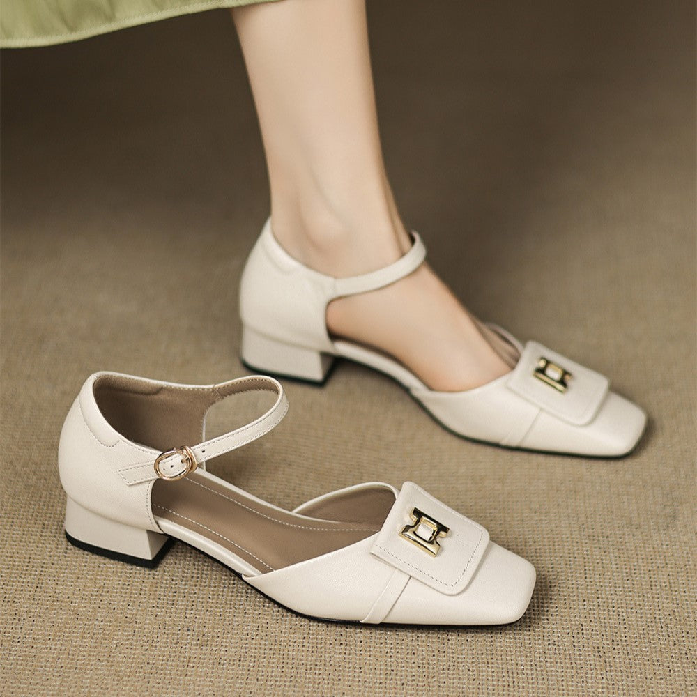 Women's Buckle Leather Mary-Janes