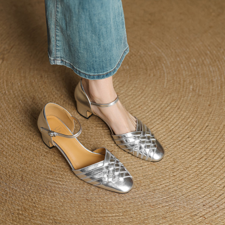 Women's Woven Leather Heels