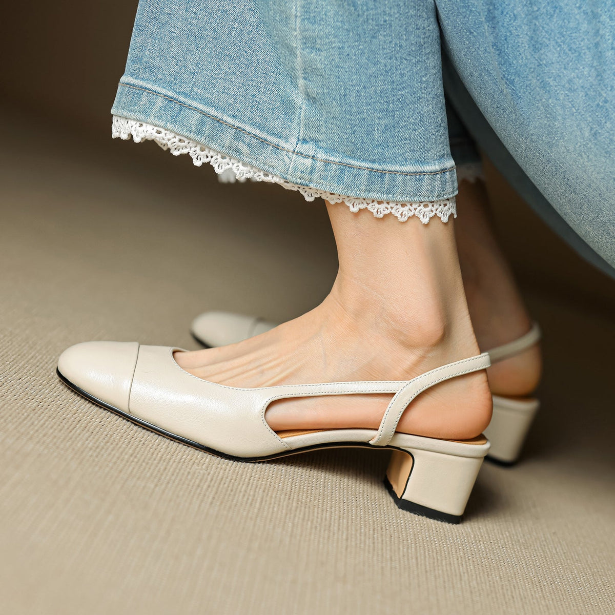 Women's Slingback Leather Heels