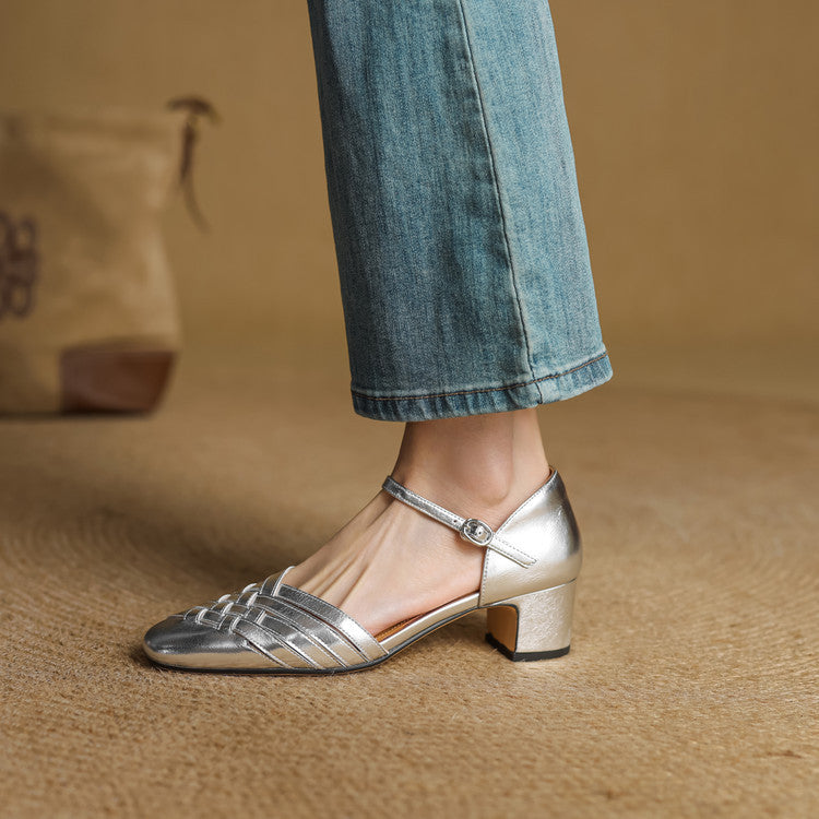 Women's Woven Leather Heels
