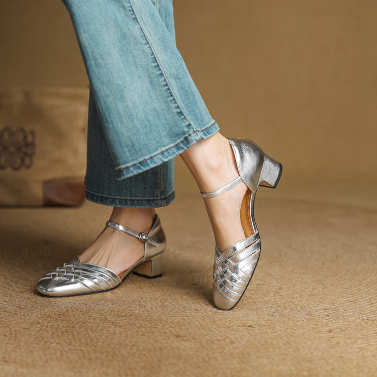 Women's Woven Leather Heels