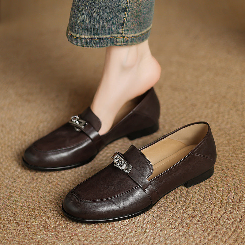 Women's Lock Accent Leather Loafers