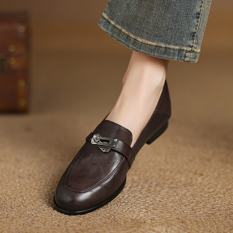 Women's Lock Accent Leather Loafers