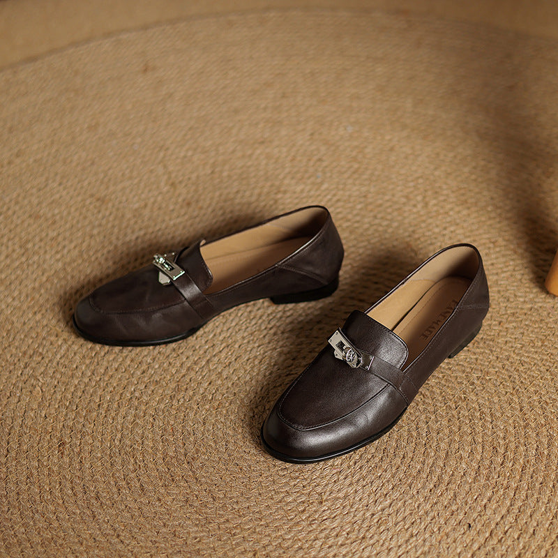Women's Lock Accent Leather Loafers