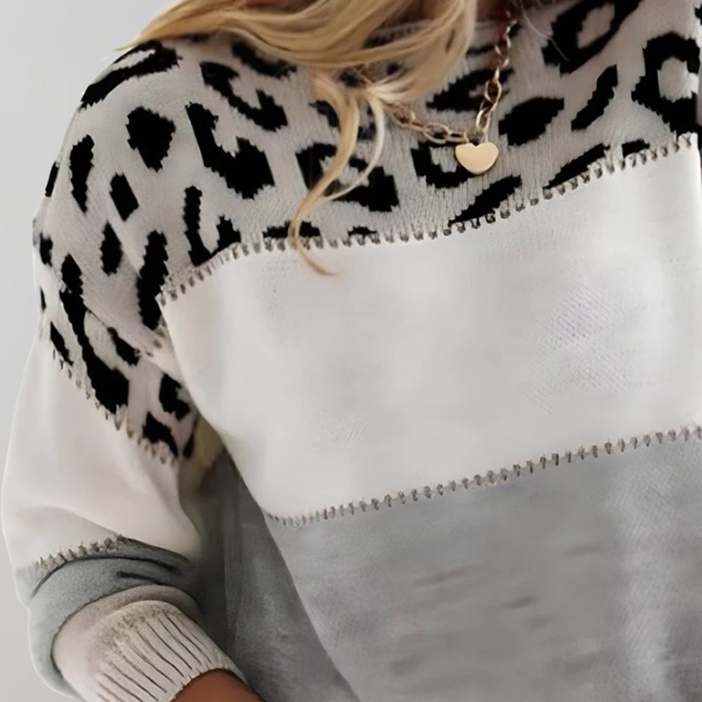 Vyndelle™ | Leopard Accent Knit Sweater