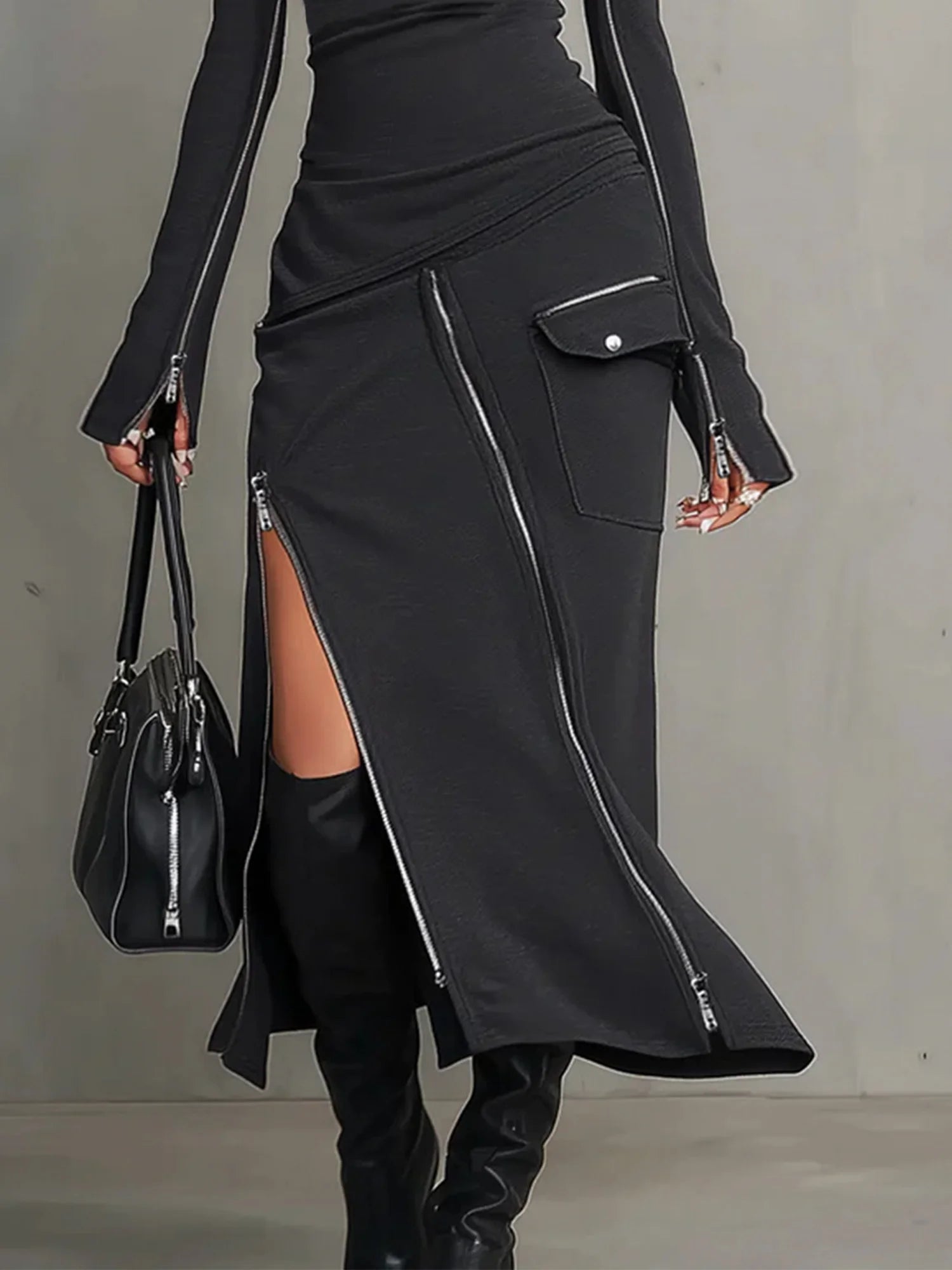 Paloma™ | Turtleneck Two-Piece Set with Zipper Pocket Skirt
