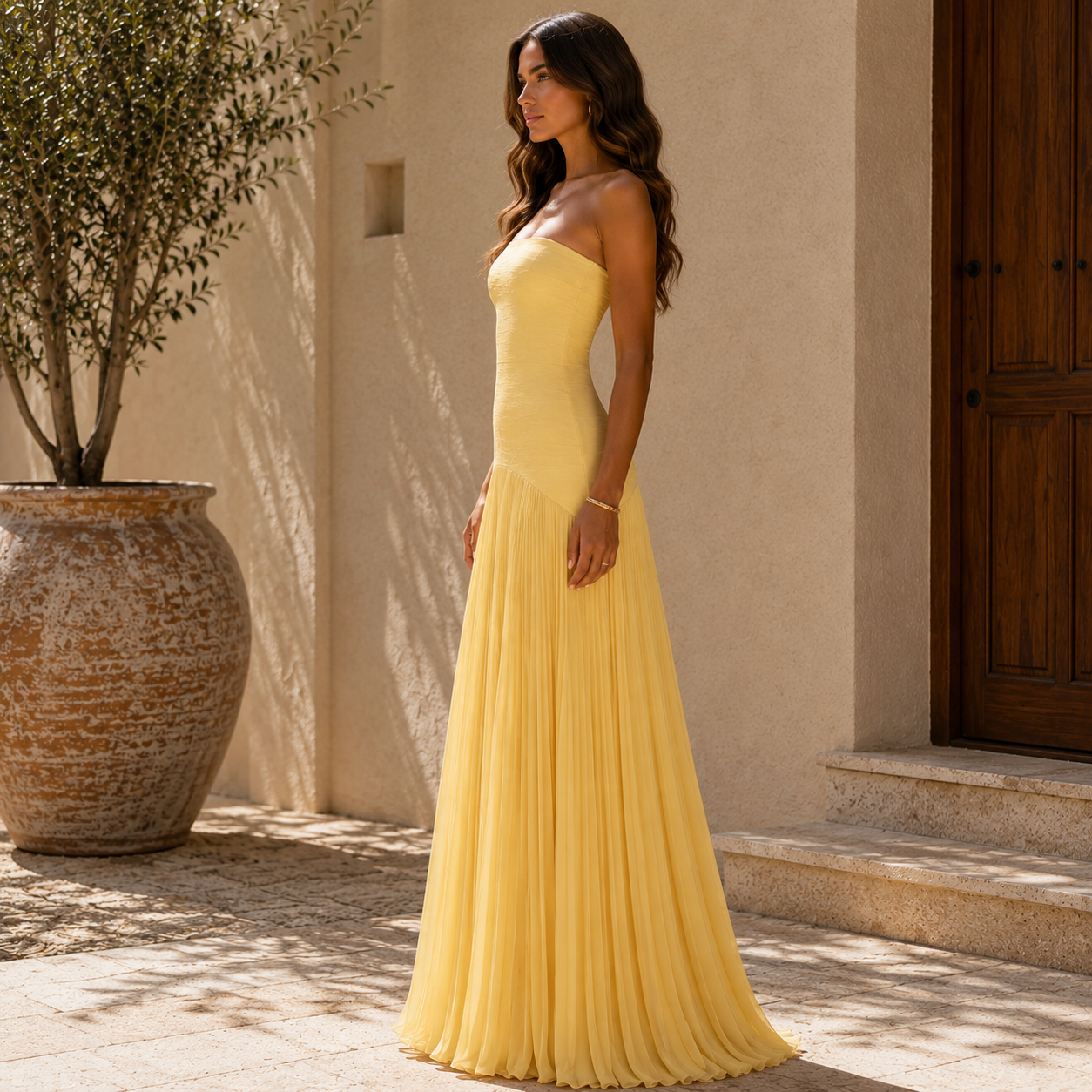 Bianca™ | Strapless Pleated Maxi Dress