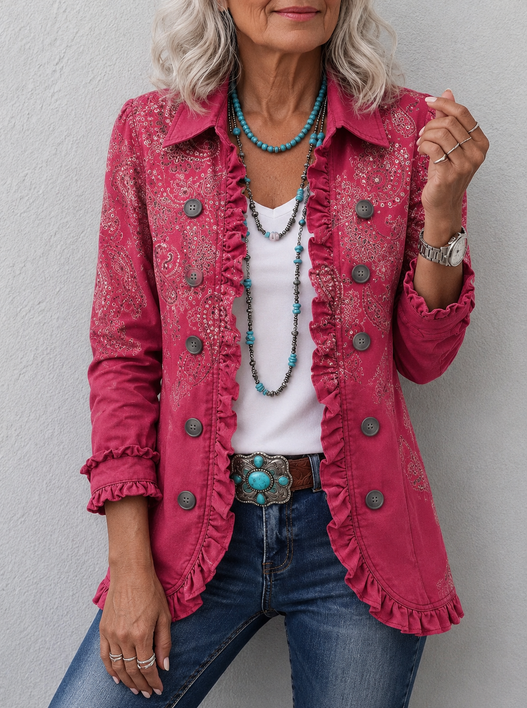 Anouk™ | Vintage Paisley Print Ruffled Jacket