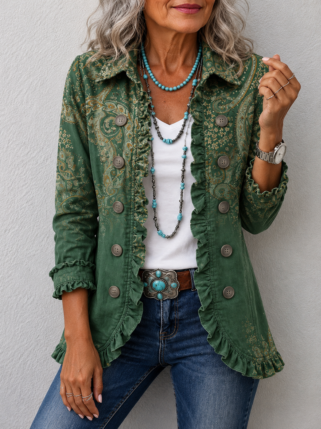 Jemara™ | Bohemian Paisley Print Ruffled Jacket