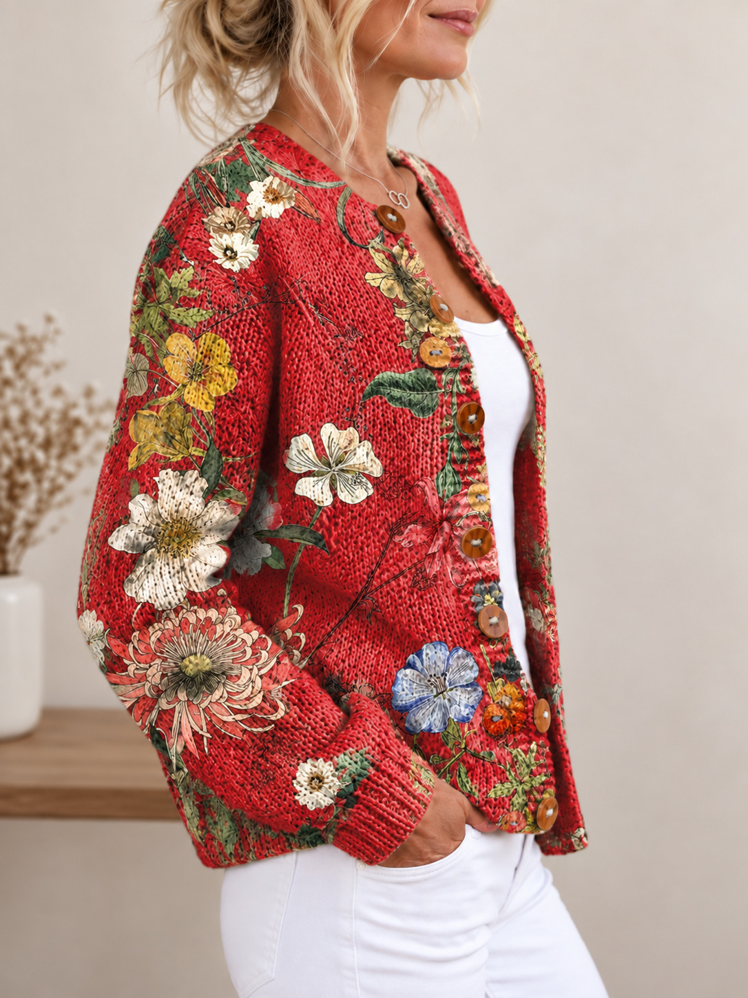 Wynnora™ | Vintage Floral Print Buttoned Cardigan