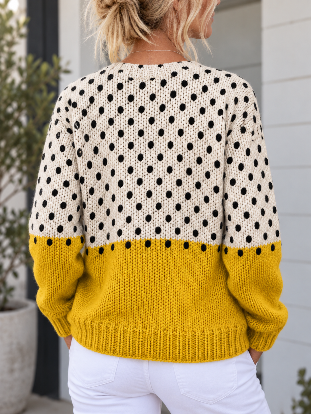 Ruvaine™ | Polka Dot Color Block Buttoned Cardigan