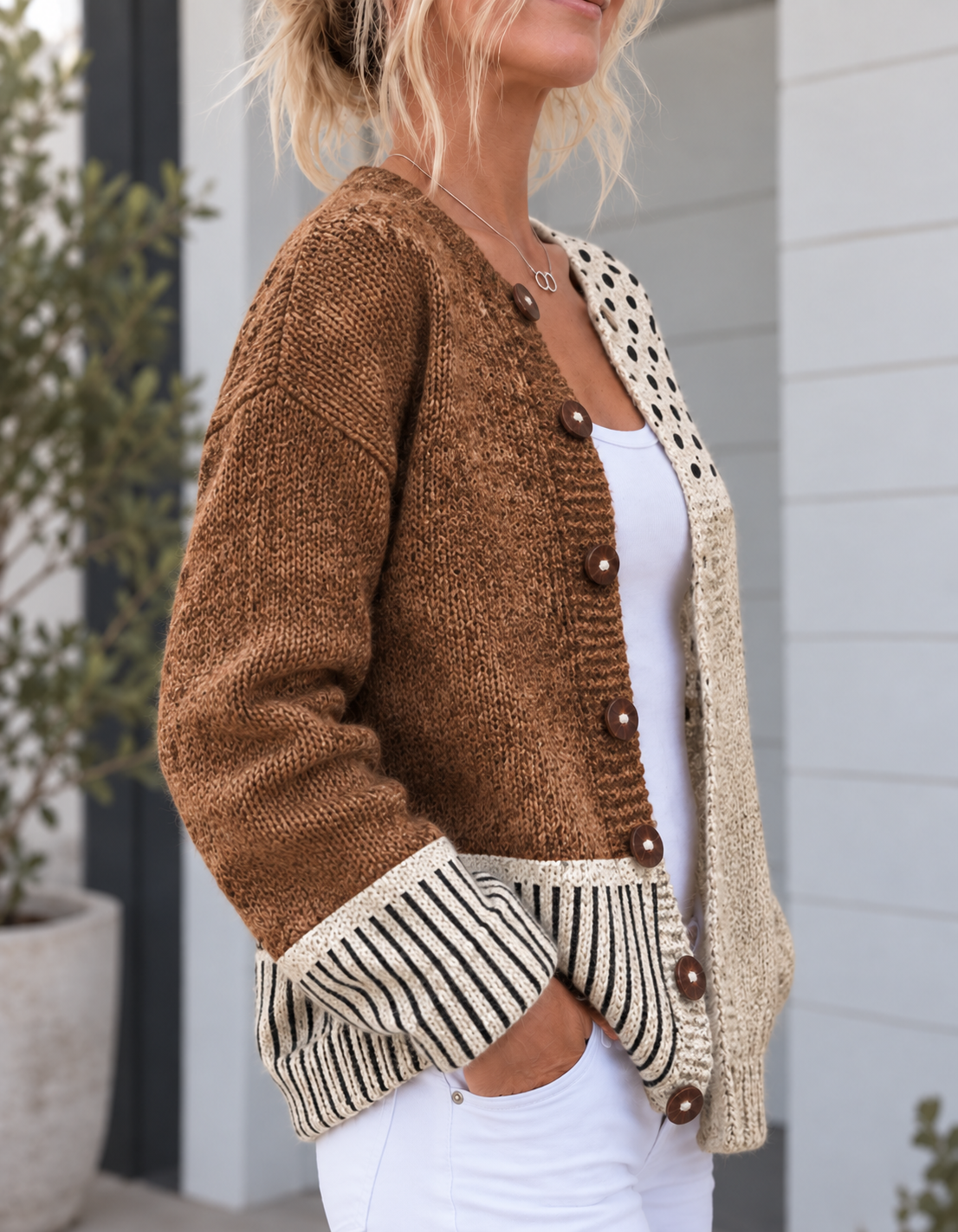 Lisbeth™ | Abstract Polka Dot Print Button-Front Cardigan