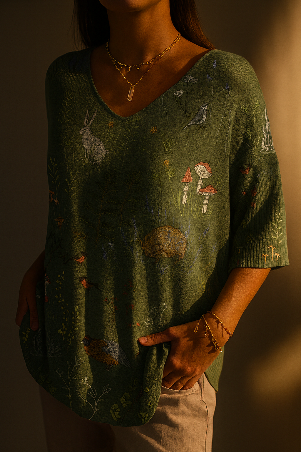 Thornwood™ | Woodland & Animals Repeat Pattern Printed Women's Casual Pullover
