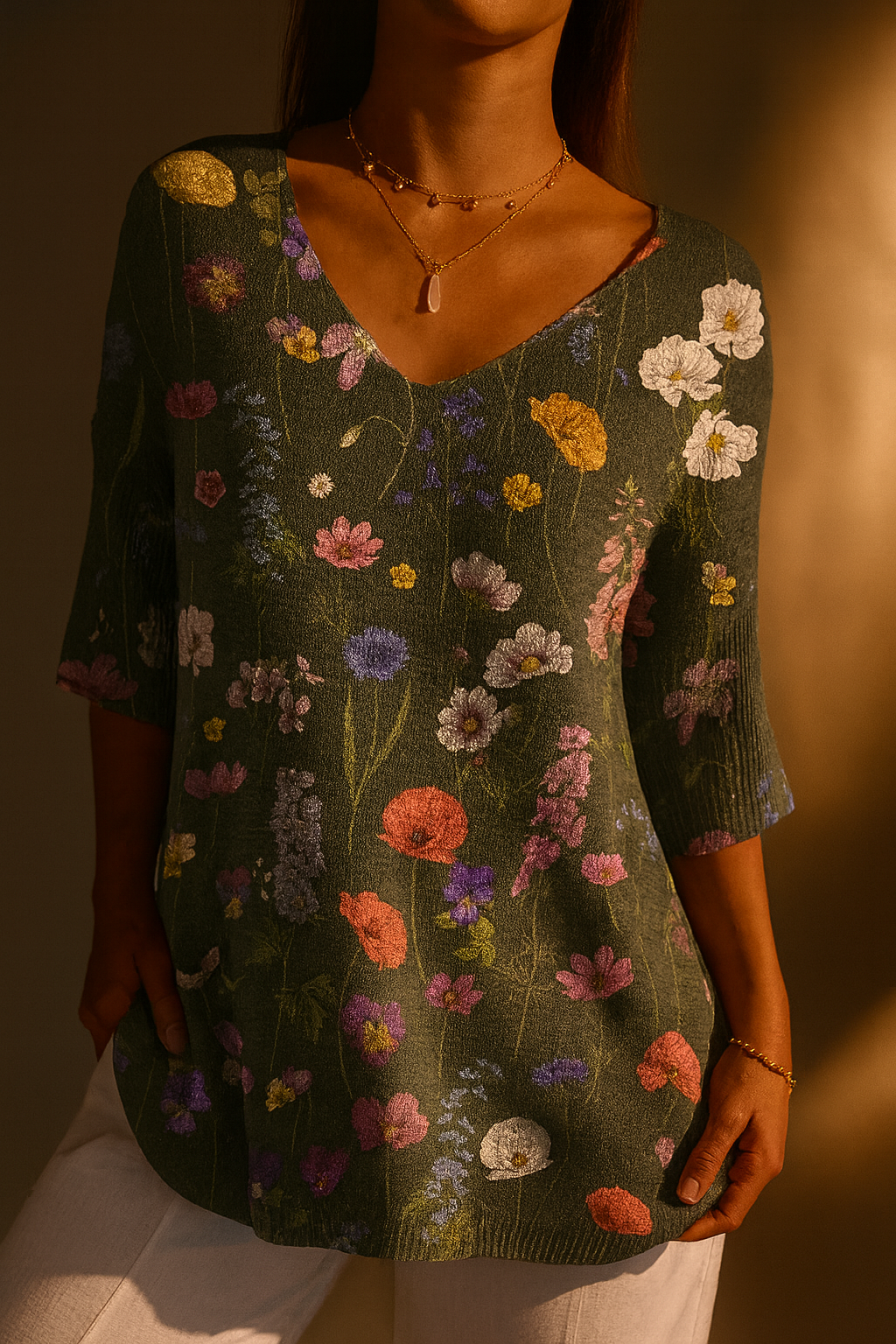 Foxmere™ | Vibrant Spring Botanical Garden Pattern Printed Women's Casual Pullover