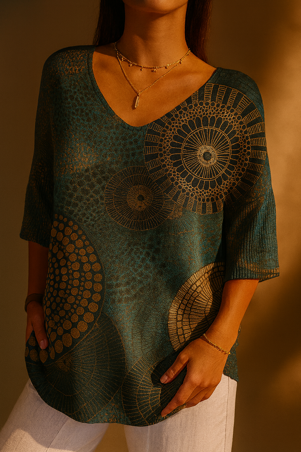 Azinda™ | Vintage Circle Totem Abstract Geometry Casual Pullover Top