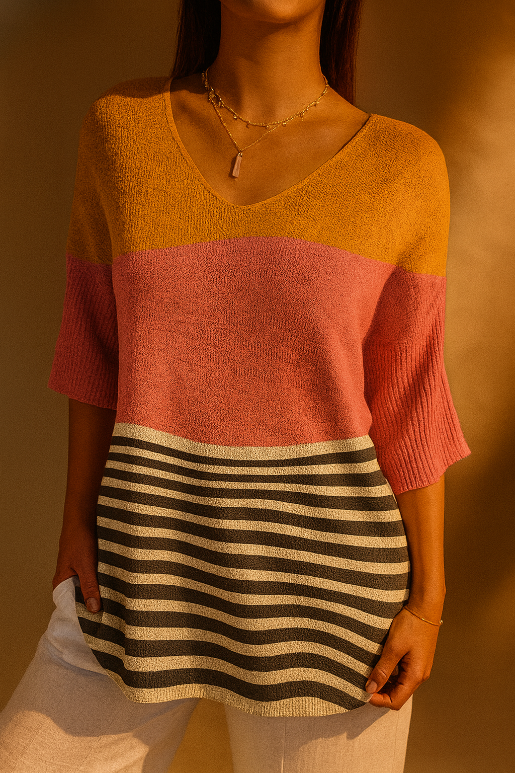 Huxley™ | Color Block Striped V-Neck Pullover