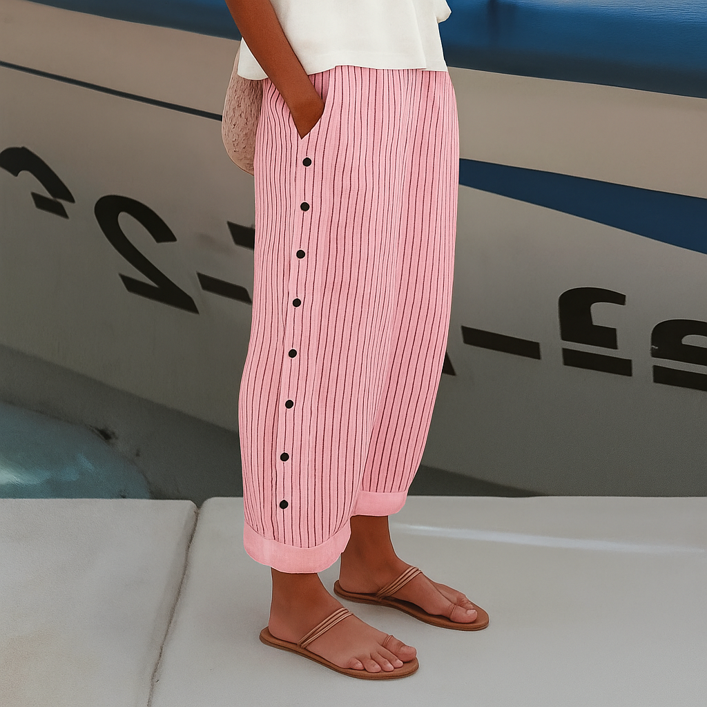 Clavette™ | Striped Panel Button Trousers