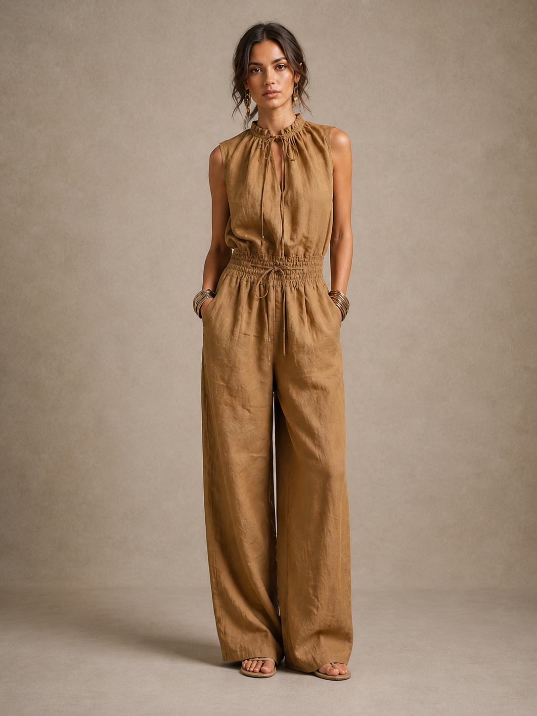 Nadira™ | Wide-Leg Tied High-Neck Jumpsuit