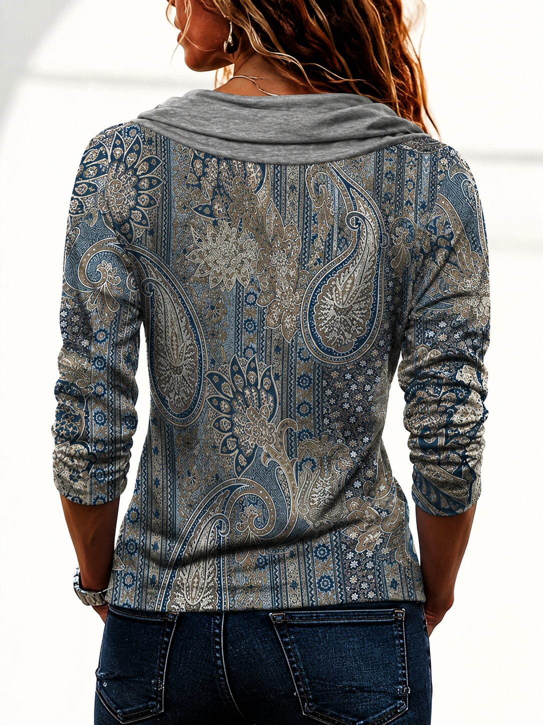 Katharine™ | Paisley Cowl Neck Top