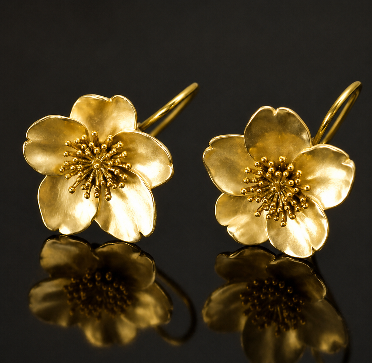 Jasmine™ | Classic Gold Flower Earrings with Gold Center Detail