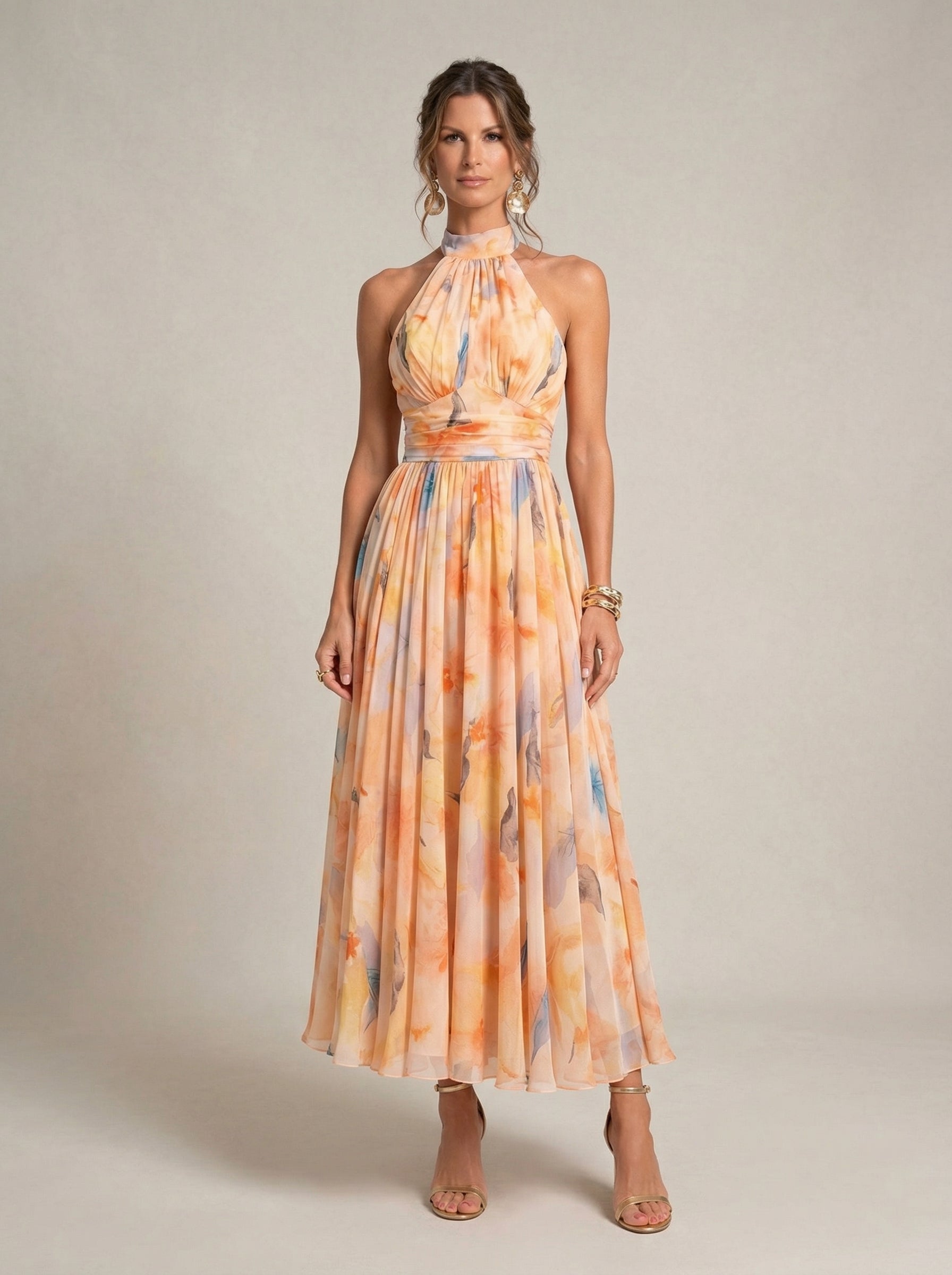 Priscilla™ | Halter Neck Dress with Watercolor Print