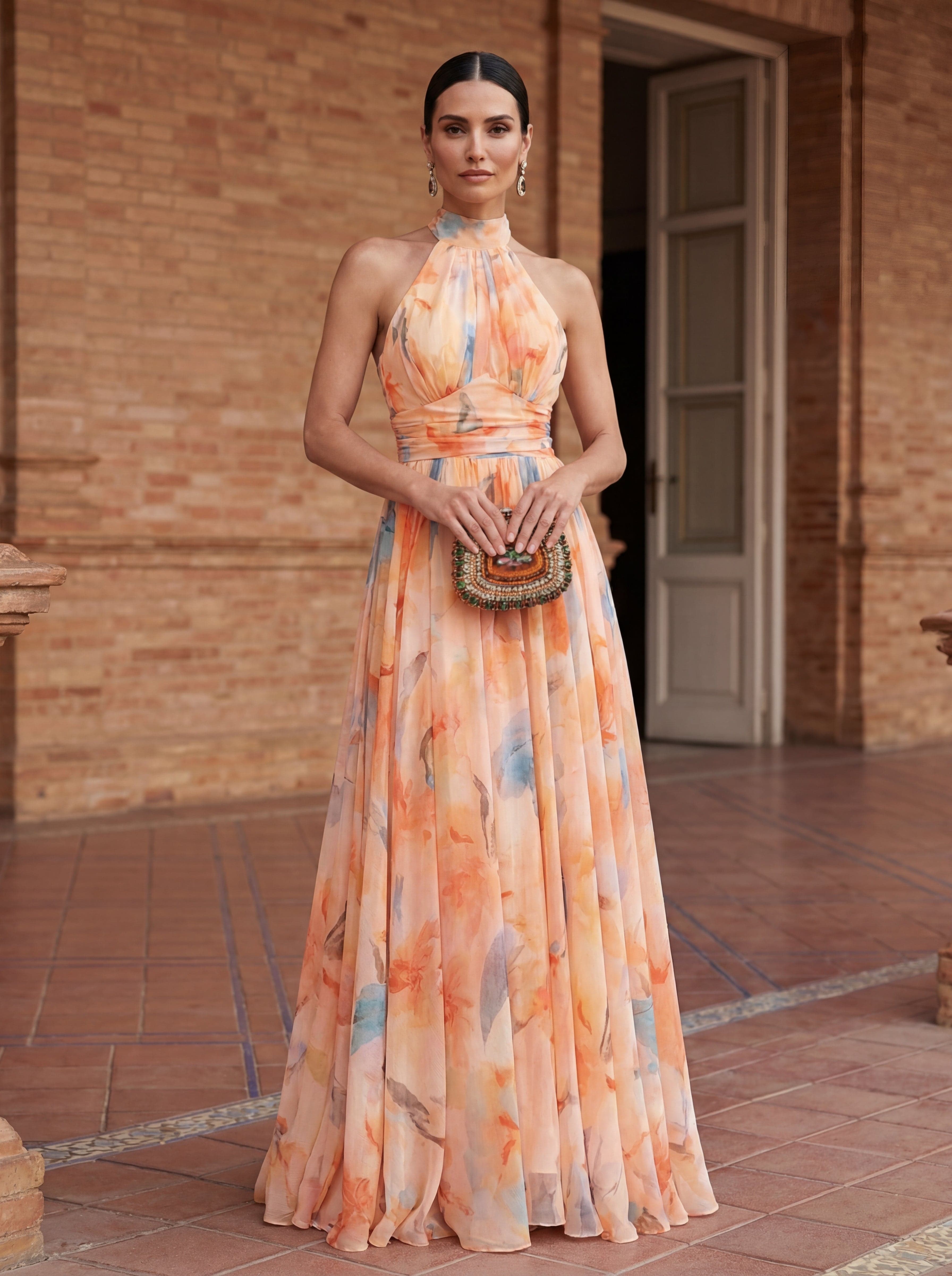 Priscilla™ | Halter Neck Dress with Watercolor Print