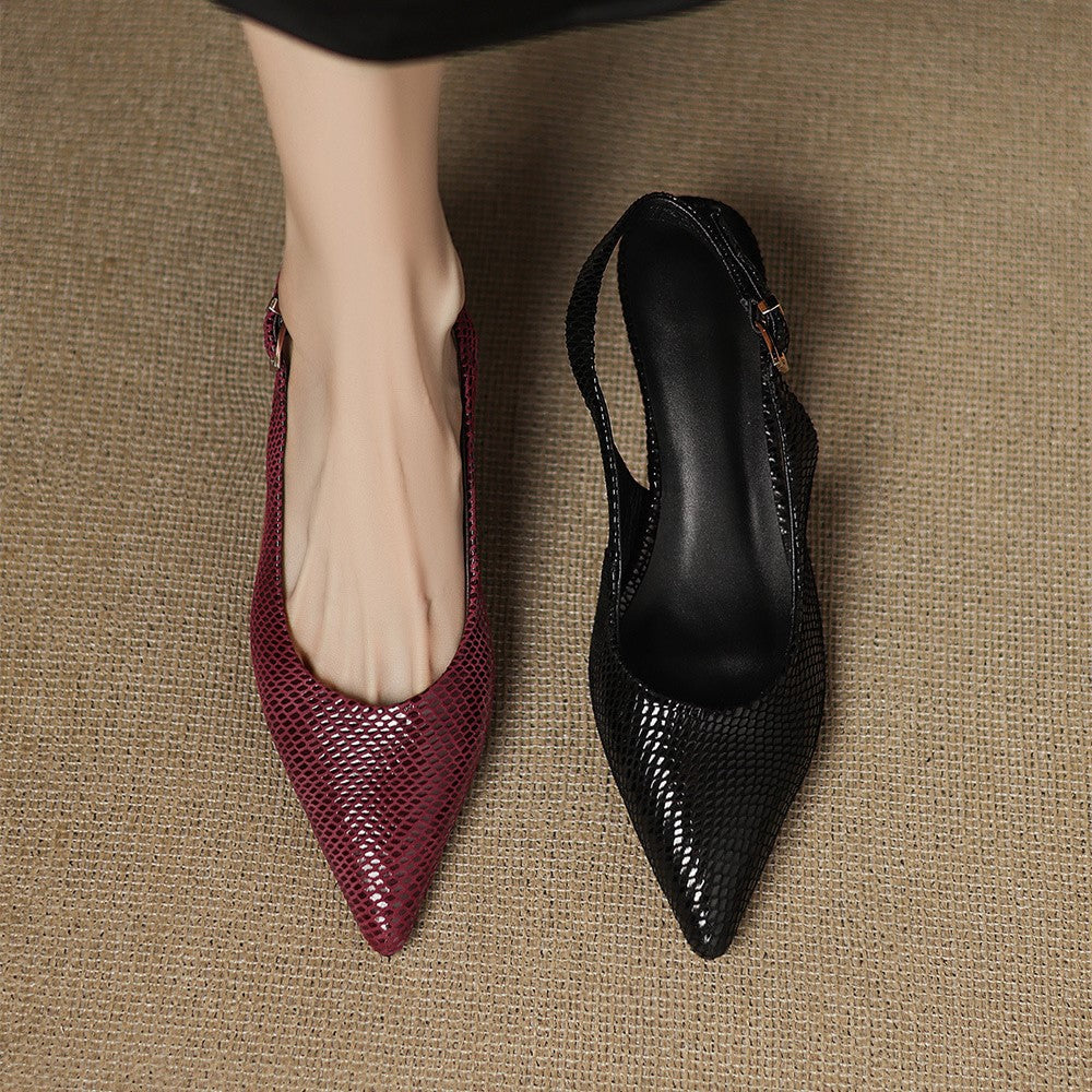 Women's Pointed Leather Slingback Heels