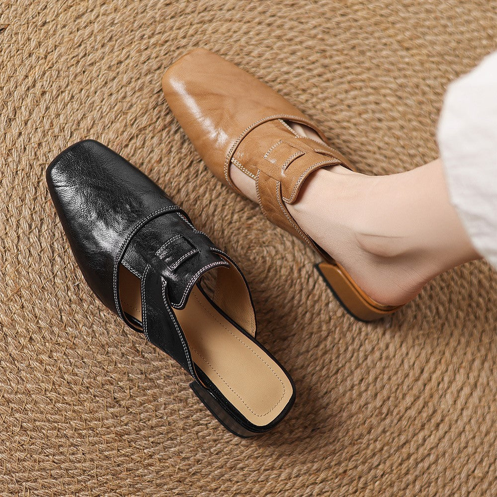 Women's Square-Toe Leather Mules
