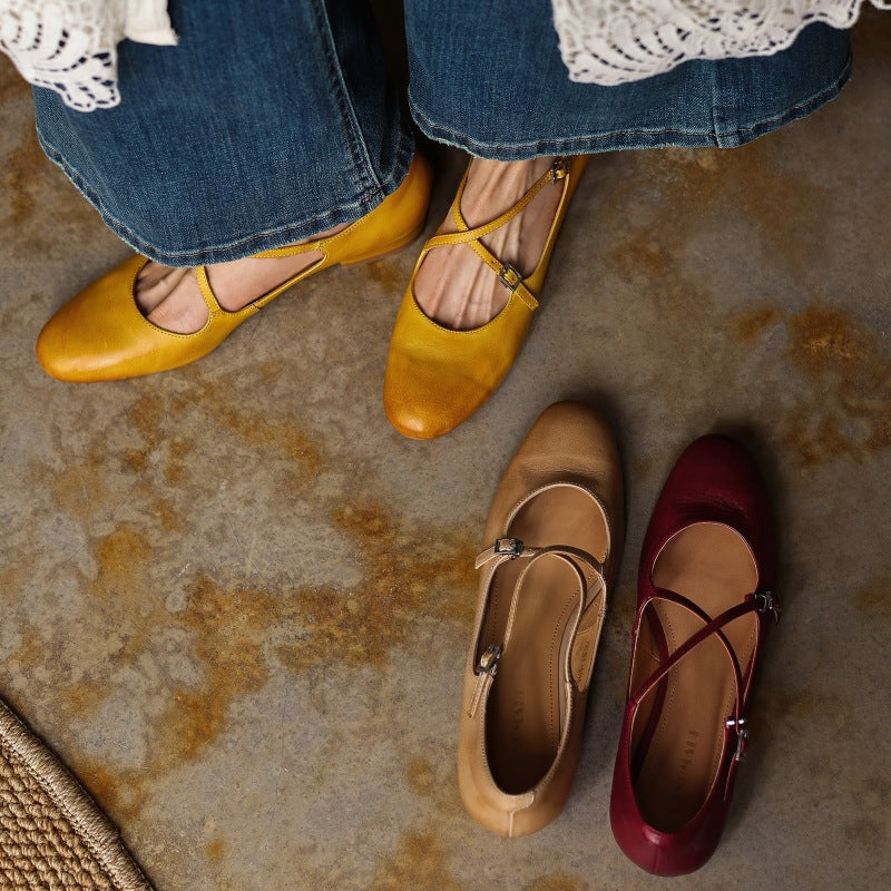 Women's Mary-Jane Leather Flats