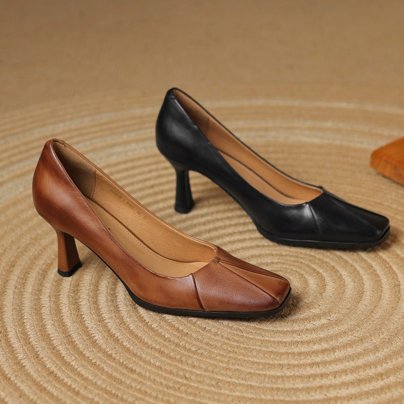 Women's Leather Square-Toe Pumps