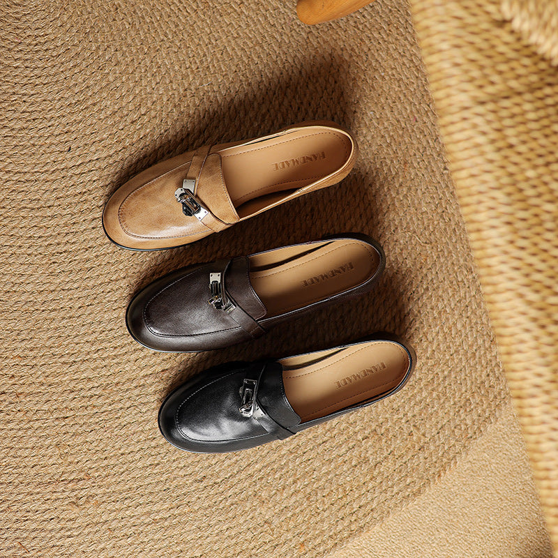 Women's Lock Accent Leather Loafers