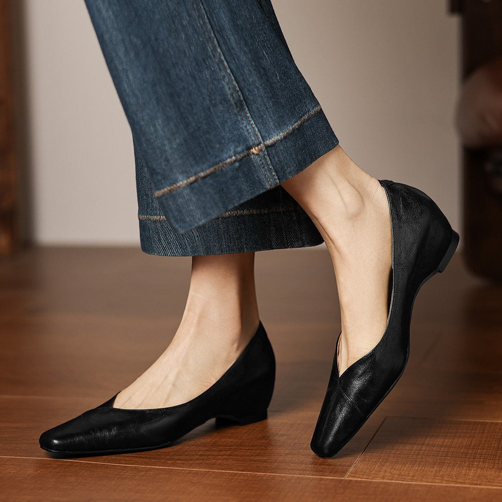 Women's Square-Toe Leather Flat
