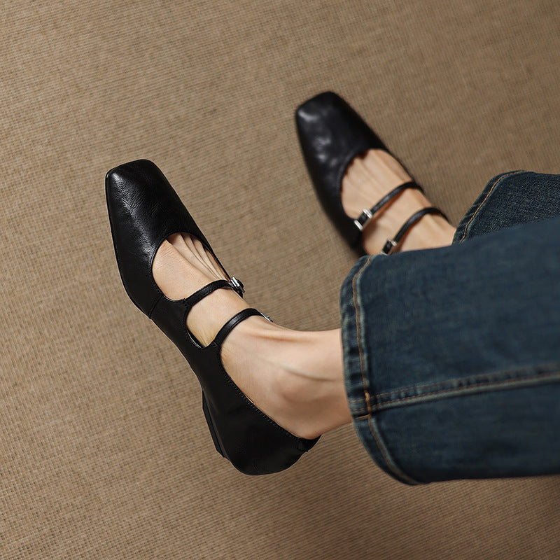 Women's Dual Strap Leather Mary-Janes