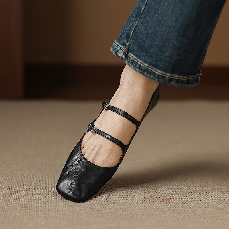 Women's Dual Strap Leather Mary-Janes