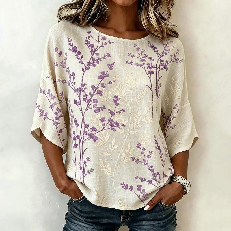 Vintage Leaf Print Blouse