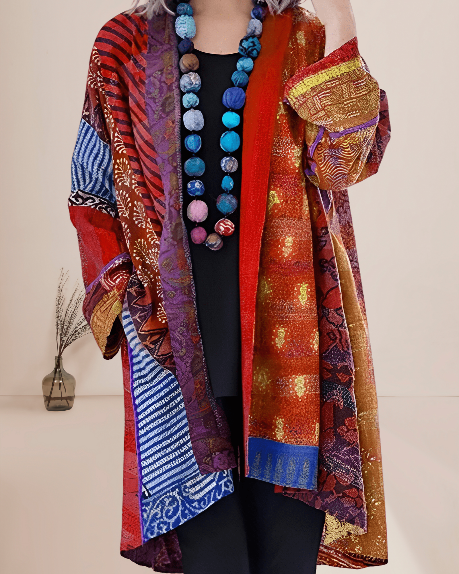 Kambelle™ | Boho Patchwork Print Longline Cardigan