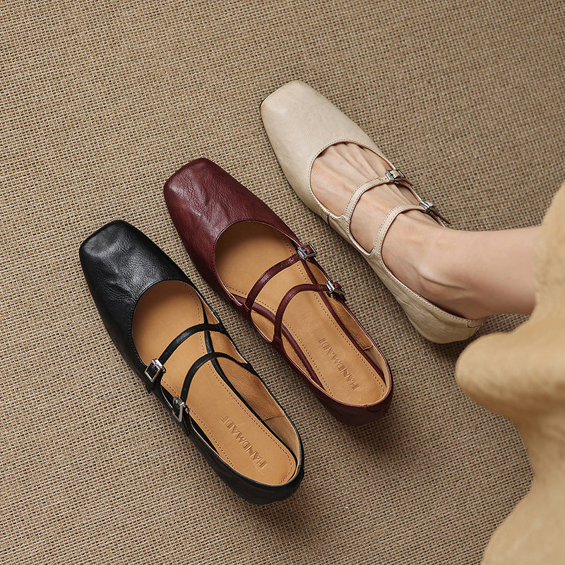 Women's Dual Strap Leather Mary-Janes