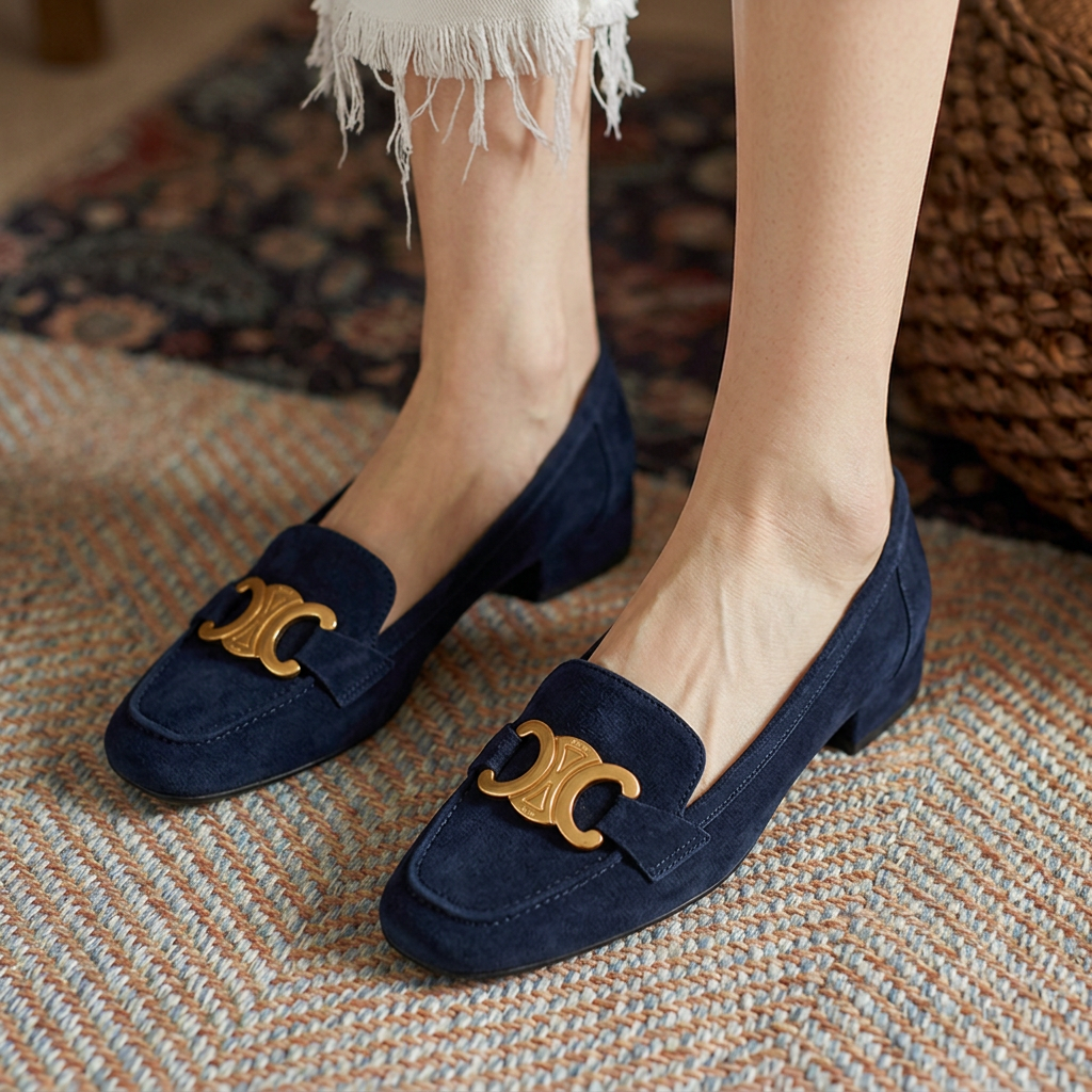 Elegant Gold-Detail Suede Loafers