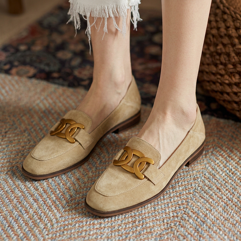 Elegant Gold-Detail Suede Loafers