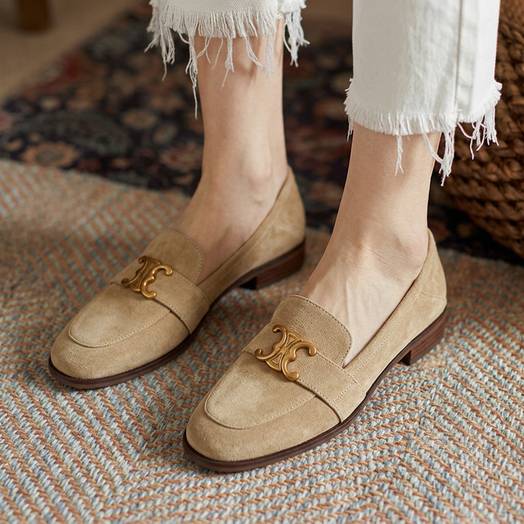 Elegant Gold-Detail Suede Loafers