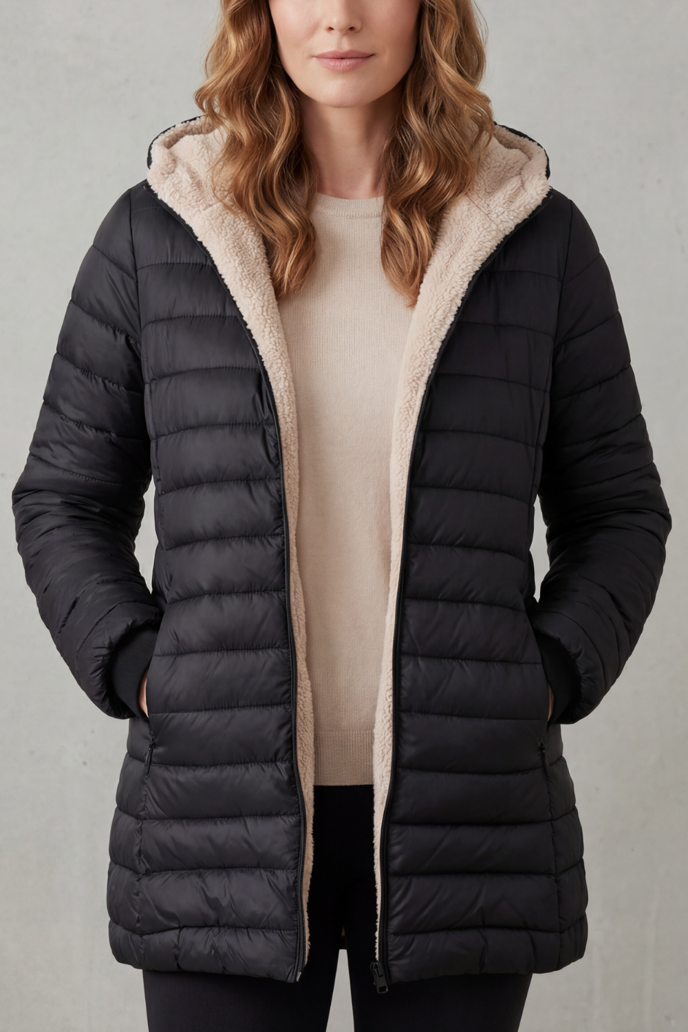 Women's Sherpa Lined Comfort Hooded Puffer Jacket