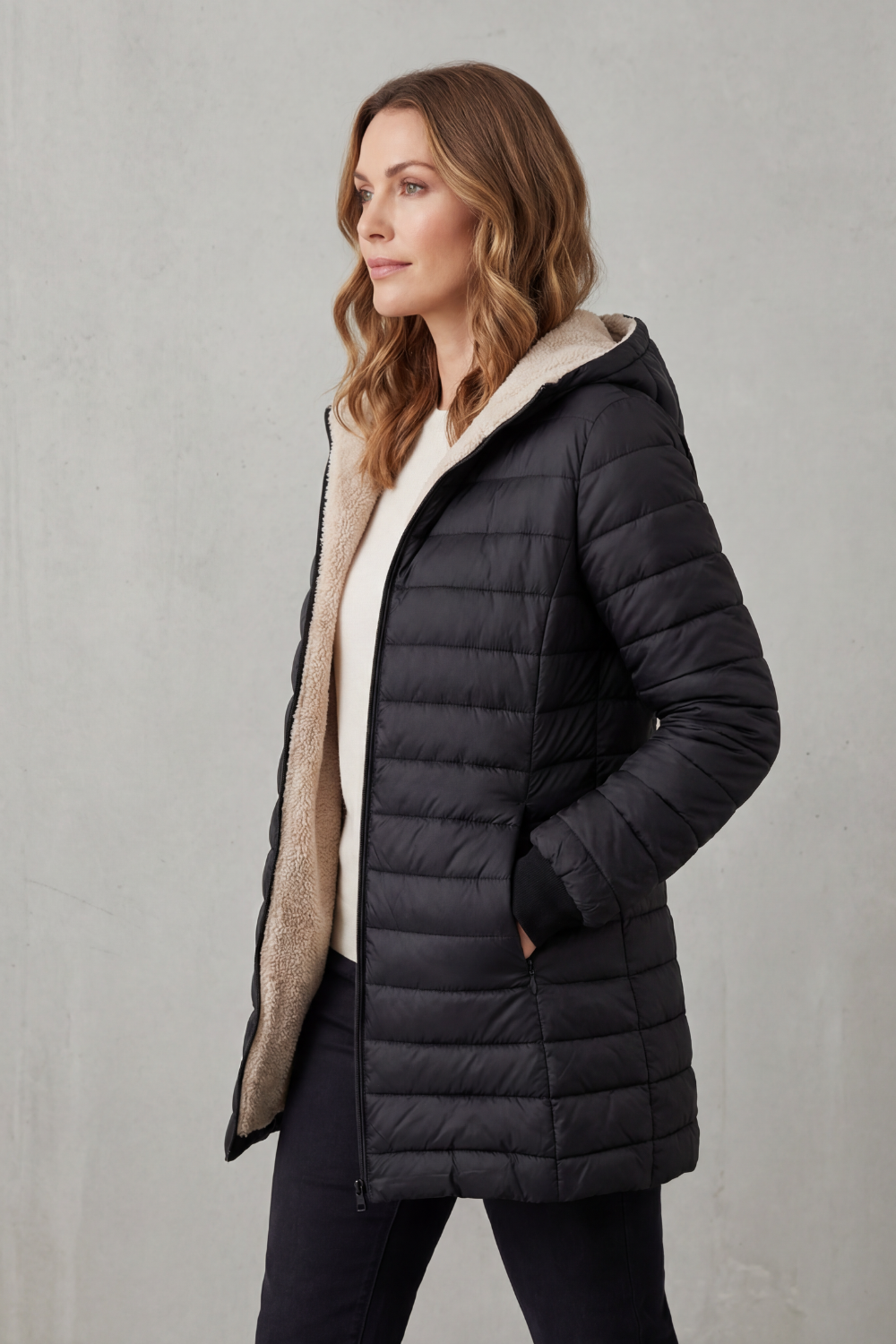 Women's Sherpa Lined Comfort Hooded Puffer Jacket