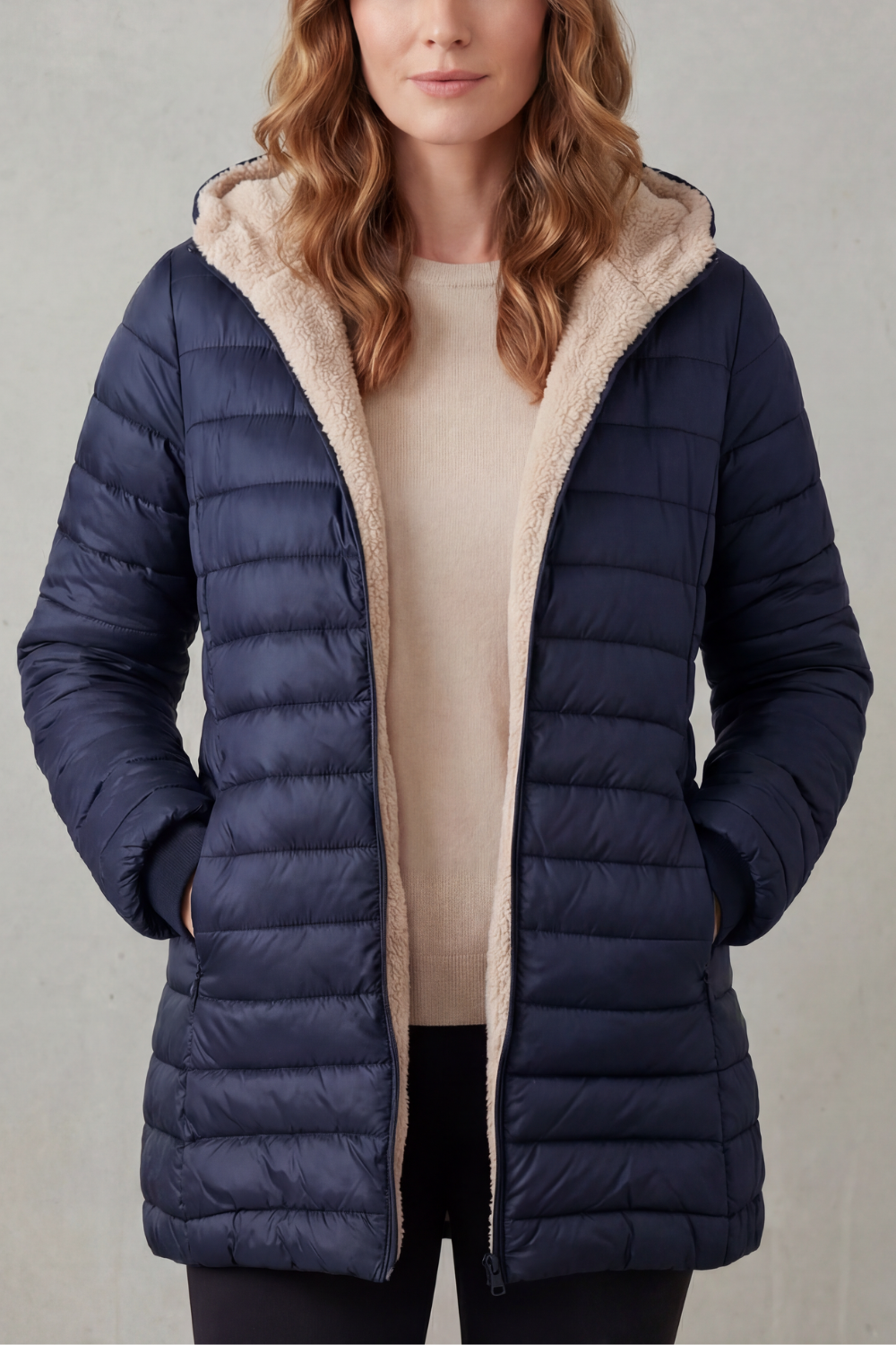 Women's Sherpa Lined Comfort Hooded Puffer Jacket