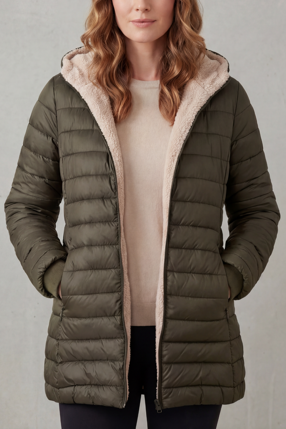 Women's Sherpa Lined Comfort Hooded Puffer Jacket