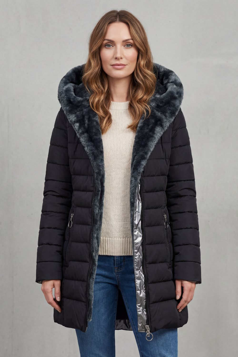 Women's Faux Fur Lined Winter Parka Coat