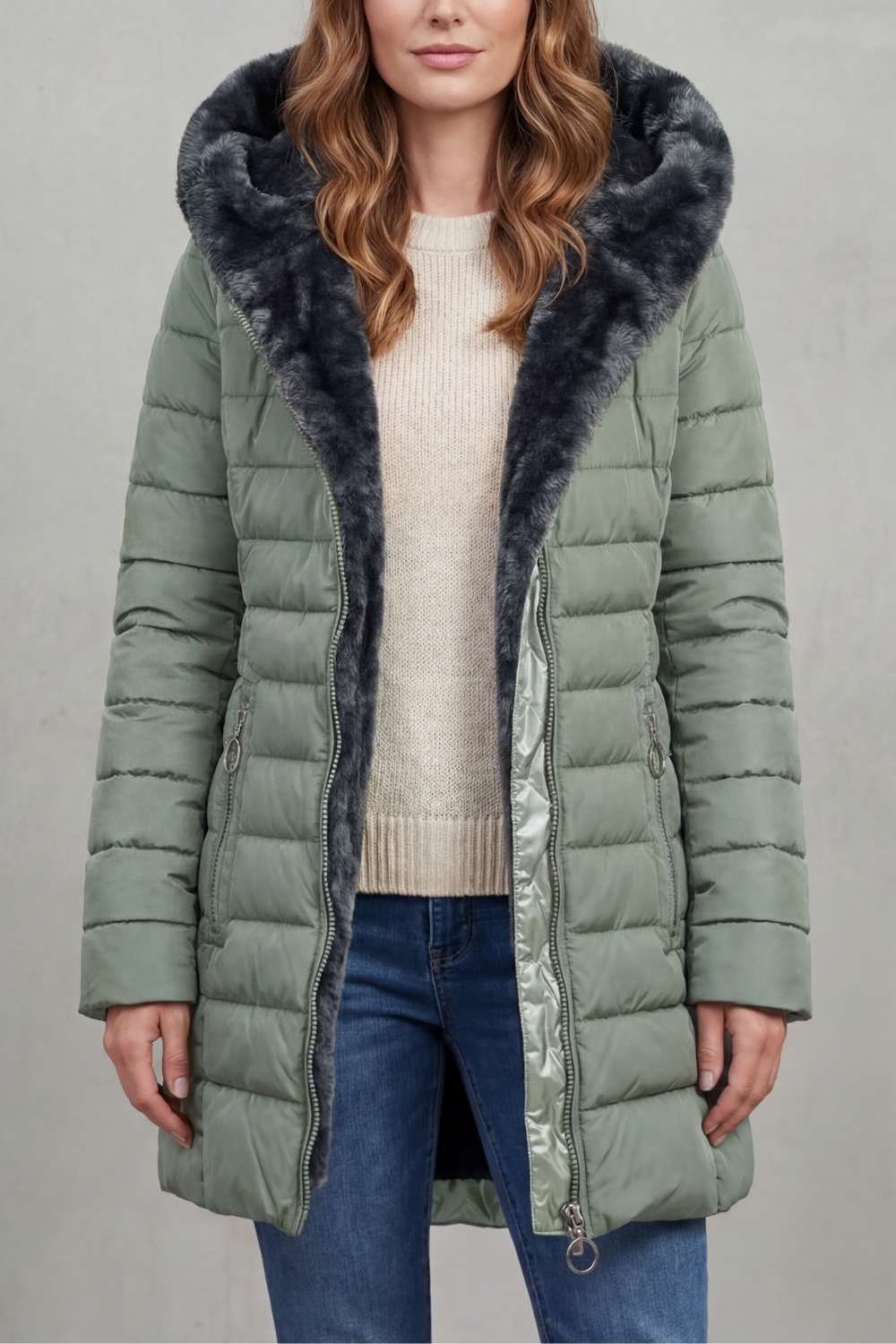 Women's Faux Fur Lined Winter Parka Coat