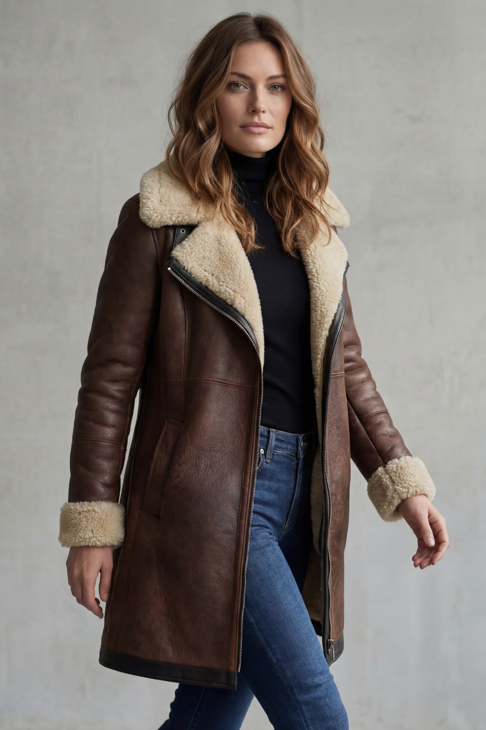 Women's Shearling-lined Elegance Leather Coat
