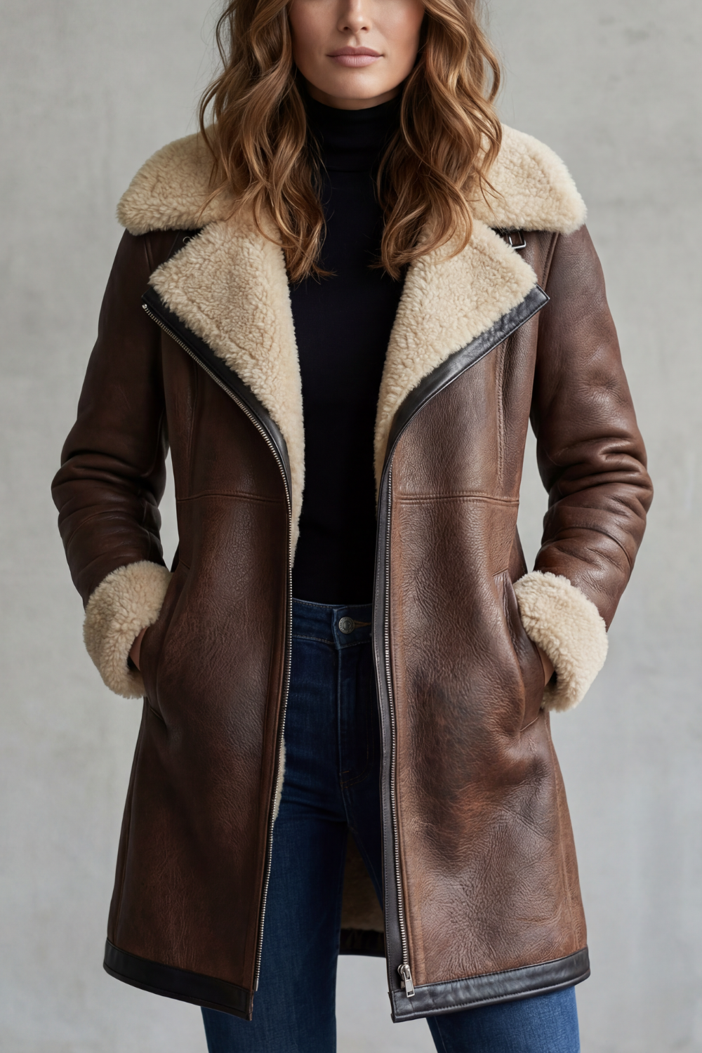 Women's Shearling-lined Elegance Leather Coat