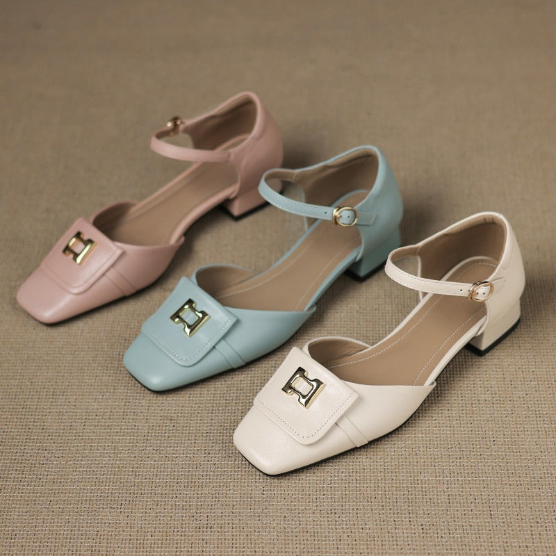 Women's Buckle Leather Mary-Janes